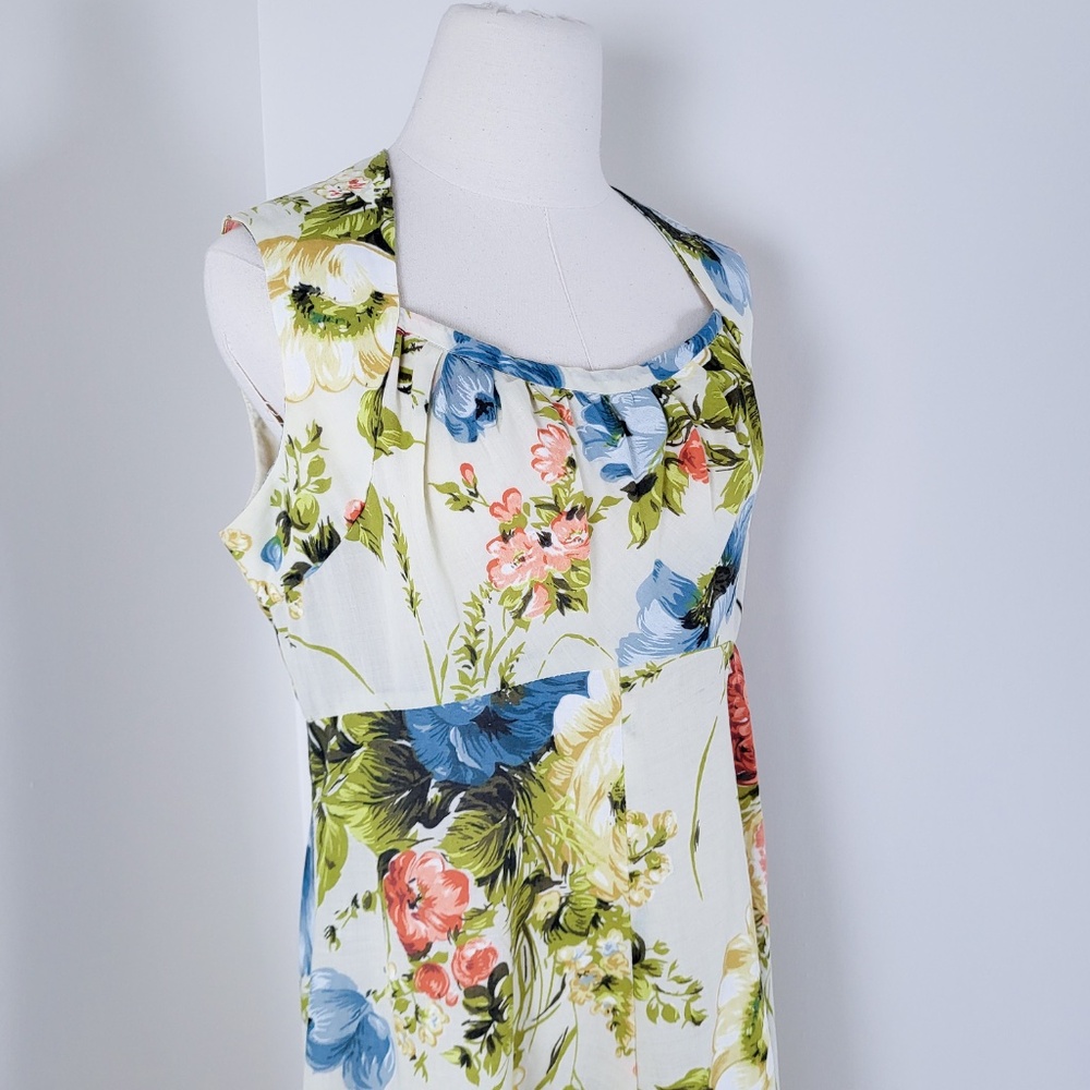 70's A-Line Floral Dress Hawaiian Square Neck Halter Cap Sleeves Full Circle - Picture 15 of 16